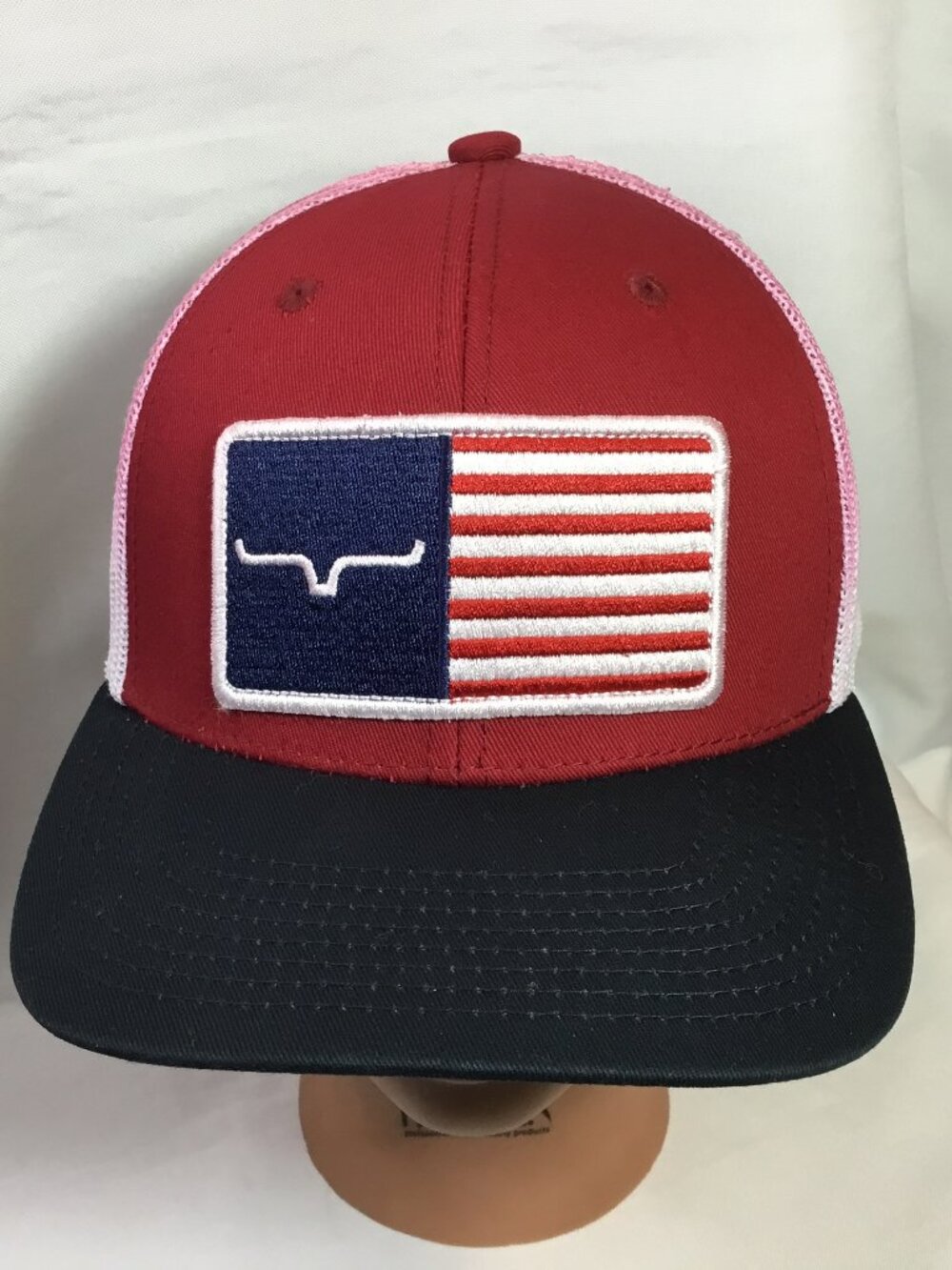 Kimes Ranch Burgundy American Trucker Hat Cap Snapback Flag Patch Logo All Mesh